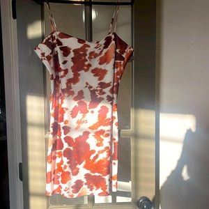 New Gianni Bini Spaghetti Strap Mini Dress/Brown n White Cow Print. Size 12
